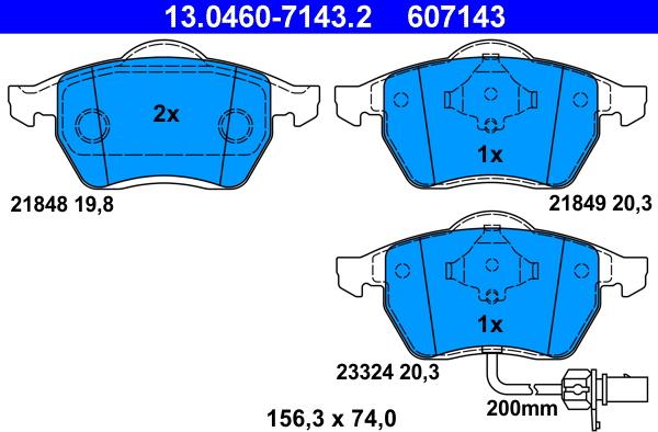 ATE 13.0460-7143.2 - Bremsbelagsatz, Scheibenbremse alexcarstop-ersatzteile.com