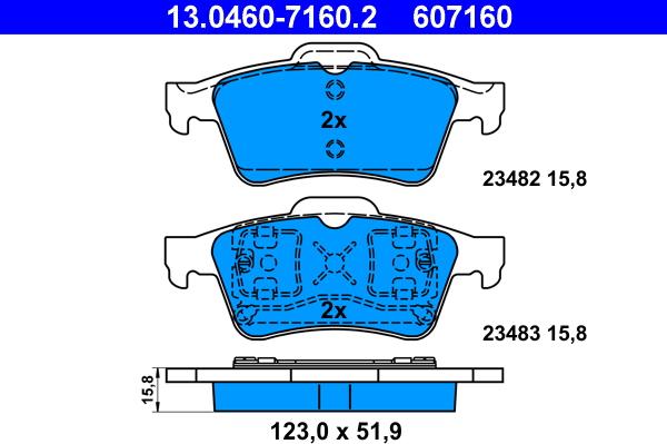 ATE 13.0460-7160.2 - Bremsbelagsatz, Scheibenbremse alexcarstop-ersatzteile.com