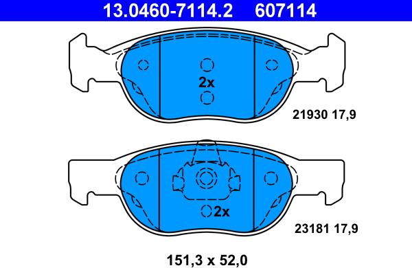 ATE 13.0460-7114.2 - Bremsbelagsatz, Scheibenbremse alexcarstop-ersatzteile.com