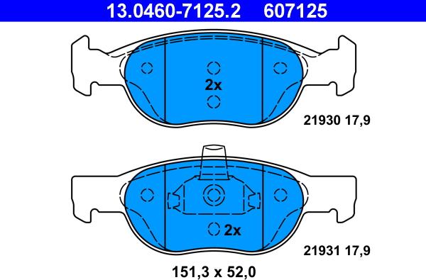 ATE 13.0460-7125.2 - Bremsbelagsatz, Scheibenbremse alexcarstop-ersatzteile.com