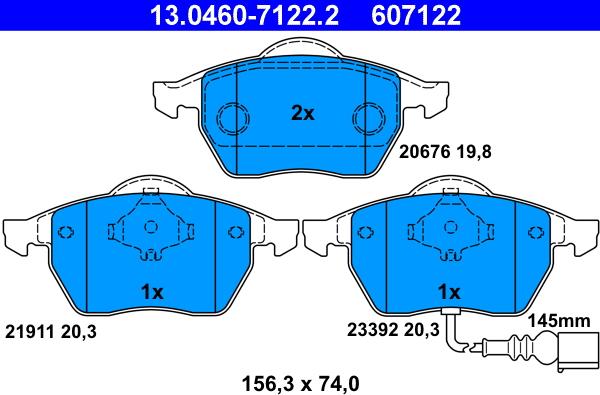 ATE 13.0460-7122.2 - Bremsbelagsatz, Scheibenbremse alexcarstop-ersatzteile.com