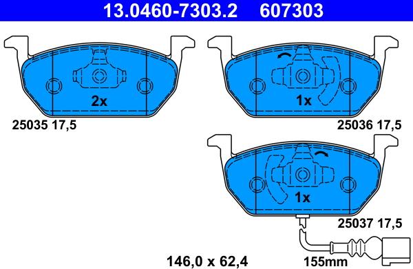 ATE 13.0460-7303.2 - Bremsbelagsatz, Scheibenbremse alexcarstop-ersatzteile.com