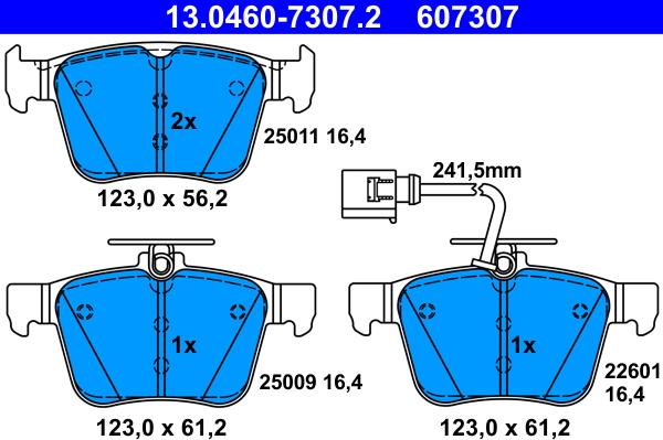 ATE 13.0460-7307.2 - Bremsbelagsatz, Scheibenbremse alexcarstop-ersatzteile.com