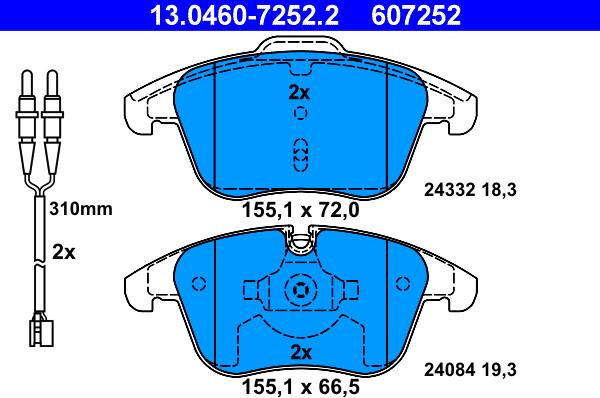 ATE 13.0460-7252.2 - Bremsbelagsatz, Scheibenbremse alexcarstop-ersatzteile.com