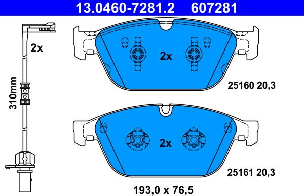 ATE 13.0460-7281.2 - Bremsbelagsatz, Scheibenbremse alexcarstop-ersatzteile.com