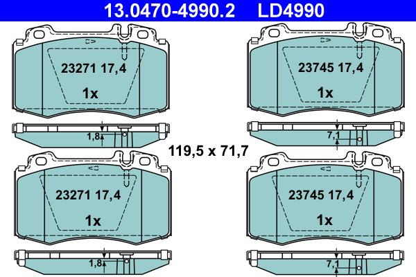 ATE 13.0470-4990.2 - Bremsbelagsatz, Scheibenbremse alexcarstop-ersatzteile.com