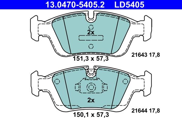 ATE 13.0470-5405.2 - Bremsbelagsatz, Scheibenbremse alexcarstop-ersatzteile.com