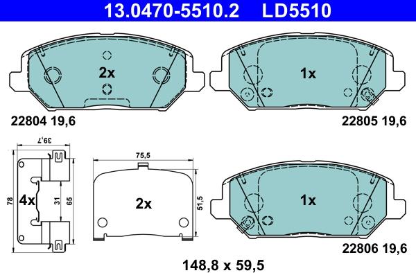 ATE 13.0470-5510.2 - Bremsbelagsatz, Scheibenbremse alexcarstop-ersatzteile.com