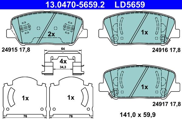 ATE 13.0470-5659.2 - Bremsbelagsatz, Scheibenbremse alexcarstop-ersatzteile.com