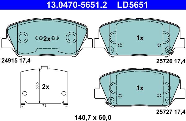 ATE 13.0470-5651.2 - Bremsbelagsatz, Scheibenbremse alexcarstop-ersatzteile.com