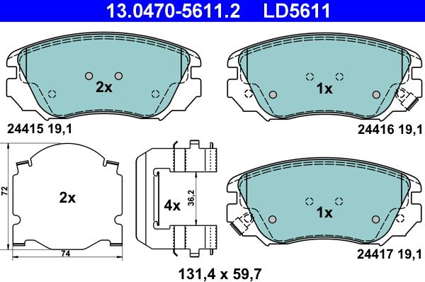 ATE 13.0470-5611.2 - Bremsbelagsatz, Scheibenbremse alexcarstop-ersatzteile.com