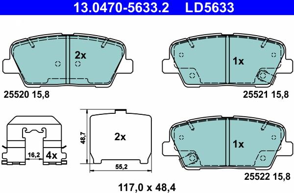 ATE 13.0470-5633.2 - Bremsbelagsatz, Scheibenbremse alexcarstop-ersatzteile.com