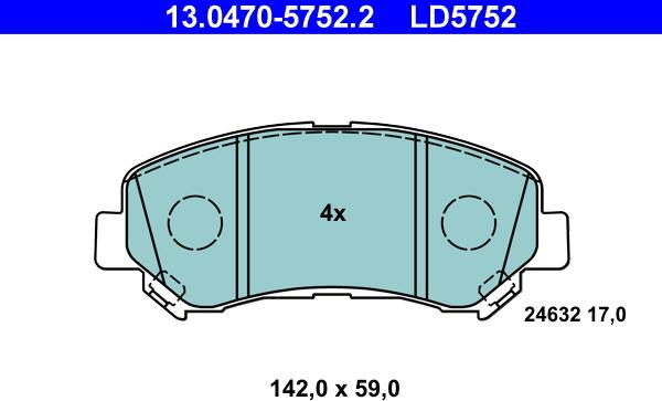 ATE 13.0470-5752.2 - Bremsbelagsatz, Scheibenbremse alexcarstop-ersatzteile.com