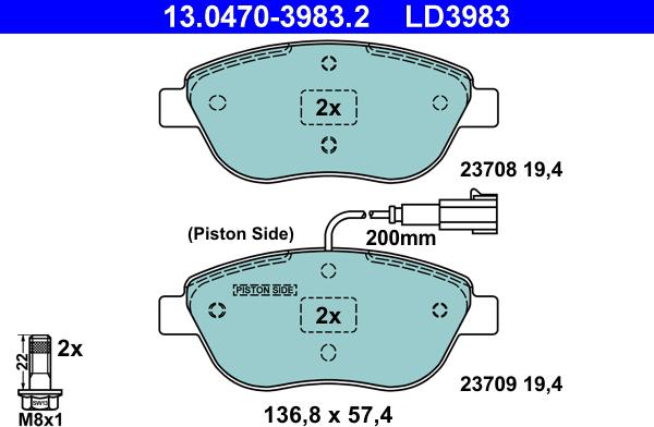 ATE 13.0470-3983.2 - Bremsbelagsatz, Scheibenbremse alexcarstop-ersatzteile.com