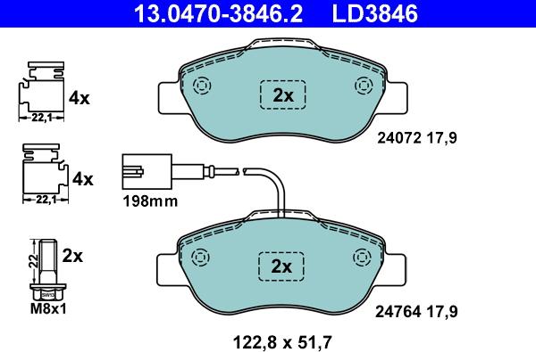 ATE 13.0470-3846.2 - Bremsbelagsatz, Scheibenbremse alexcarstop-ersatzteile.com