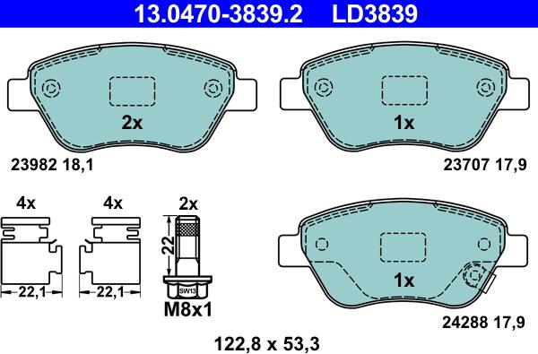 ATE 13.0470-3839.2 - Bremsbelagsatz, Scheibenbremse alexcarstop-ersatzteile.com