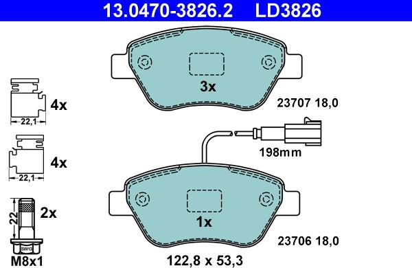 ATE 13.0470-3826.2 - Bremsbelagsatz, Scheibenbremse alexcarstop-ersatzteile.com