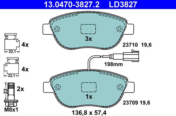 ATE 13.0470-3827.2 - Bremsbelagsatz, Scheibenbremse alexcarstop-ersatzteile.com