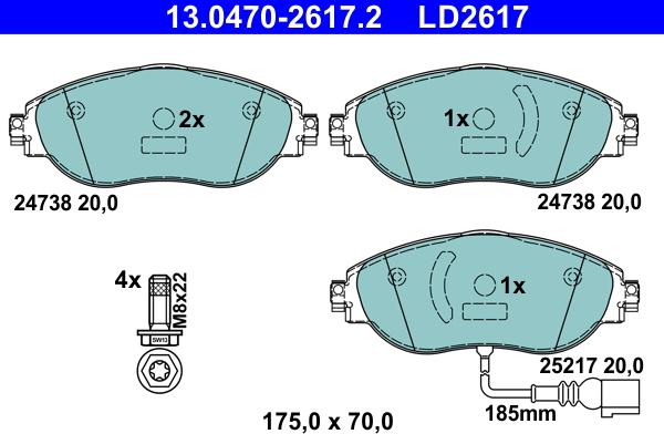 ATE 13.0470-2617.2 - Bremsbelagsatz, Scheibenbremse alexcarstop-ersatzteile.com