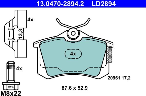 ATE 13.0470-2894.2 - Bremsbelagsatz, Scheibenbremse alexcarstop-ersatzteile.com