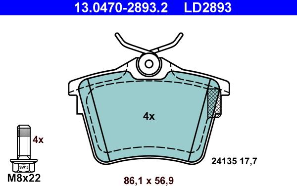 ATE 13.0470-2893.2 - Bremsbelagsatz, Scheibenbremse alexcarstop-ersatzteile.com