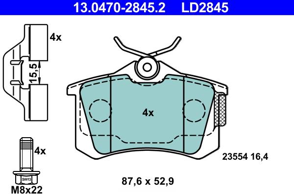 ATE 13.0470-2845.2 - Bremsbelagsatz, Scheibenbremse alexcarstop-ersatzteile.com