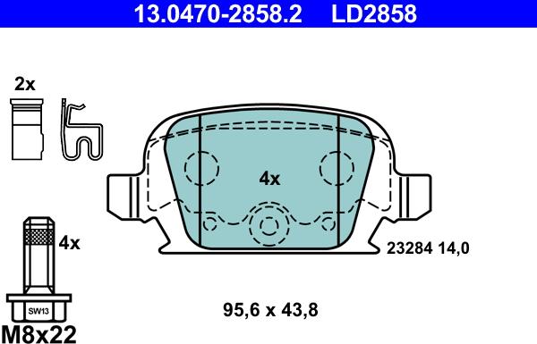 ATE 13.0470-2858.2 - Bremsbelagsatz, Scheibenbremse alexcarstop-ersatzteile.com