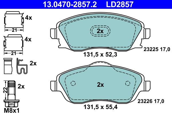 ATE 13.0470-2857.2 - Bremsbelagsatz, Scheibenbremse alexcarstop-ersatzteile.com