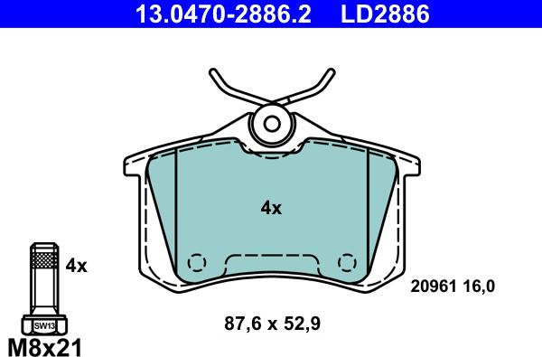 ATE 13.0470-2886.2 - Bremsbelagsatz, Scheibenbremse alexcarstop-ersatzteile.com