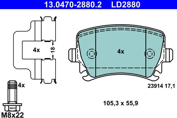 ATE 13.0470-2880.2 - Bremsbelagsatz, Scheibenbremse alexcarstop-ersatzteile.com