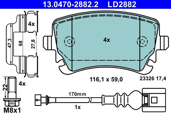 ATE 13.0470-2882.2 - Bremsbelagsatz, Scheibenbremse alexcarstop-ersatzteile.com