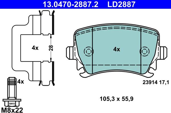 ATE 13.0470-2887.2 - Bremsbelagsatz, Scheibenbremse alexcarstop-ersatzteile.com