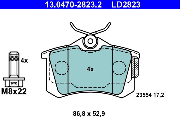 ATE 13.0470-2823.2 - Bremsbelagsatz, Scheibenbremse alexcarstop-ersatzteile.com