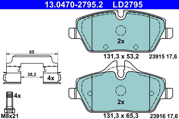 ATE 13.0470-2795.2 - Bremsbelagsatz, Scheibenbremse alexcarstop-ersatzteile.com