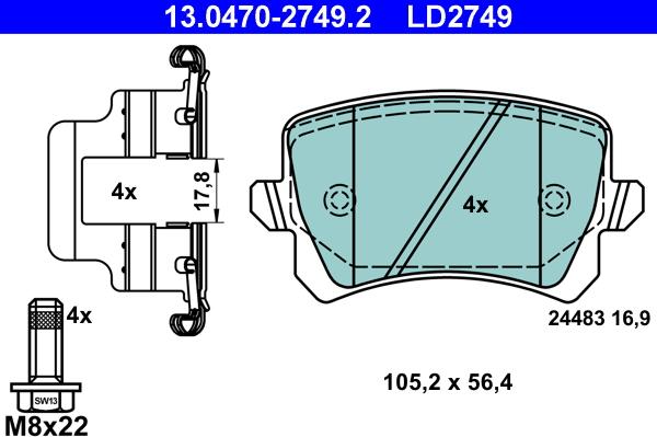 ATE 13.0470-2749.2 - Bremsbelagsatz, Scheibenbremse alexcarstop-ersatzteile.com