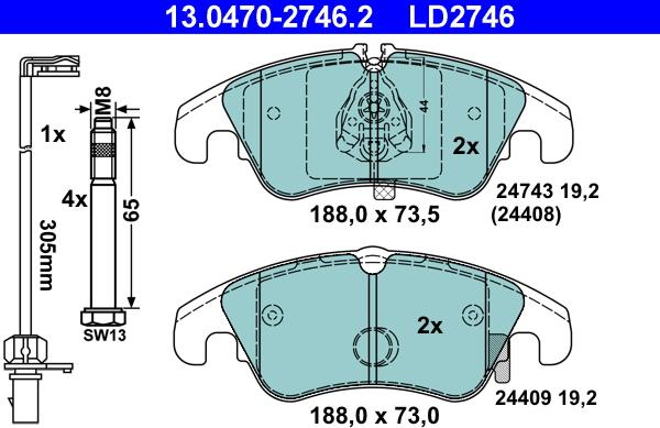 ATE 13.0470-2746.2 - Bremsbelagsatz, Scheibenbremse alexcarstop-ersatzteile.com