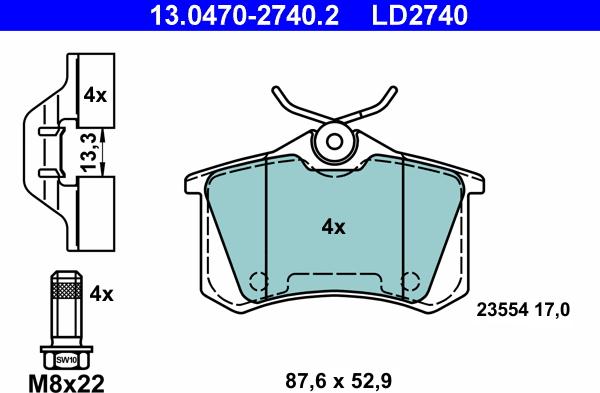 ATE 13.0470-2740.2 - Bremsbelagsatz, Scheibenbremse alexcarstop-ersatzteile.com