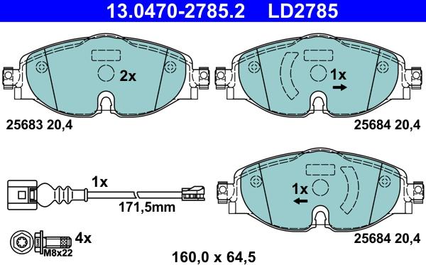 ATE 13.0470-2785.2 - Bremsbelagsatz, Scheibenbremse alexcarstop-ersatzteile.com