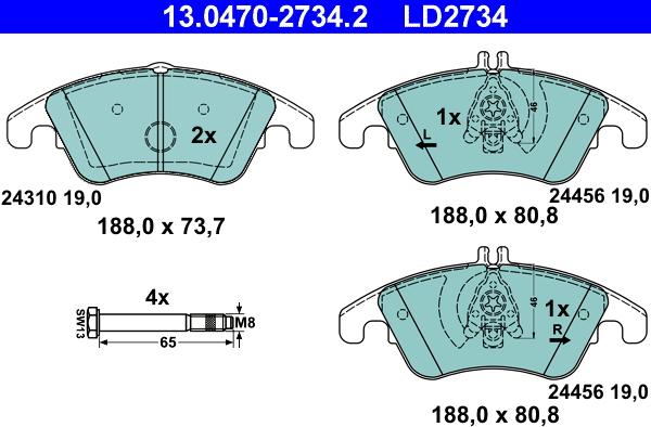 ATE 13.0470-2734.2 - Bremsbelagsatz, Scheibenbremse alexcarstop-ersatzteile.com