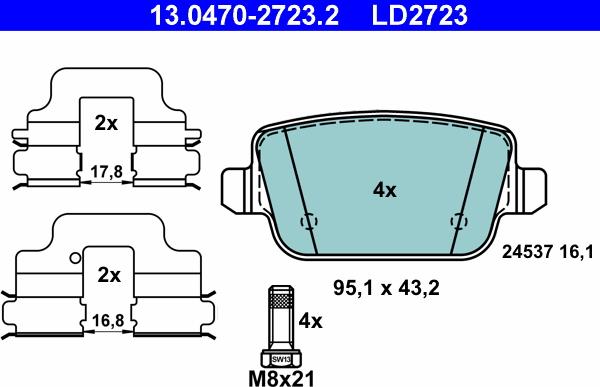 ATE 13.0470-2723.2 - Bremsbelagsatz, Scheibenbremse alexcarstop-ersatzteile.com