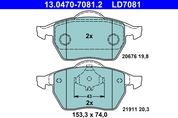 ATE 13.0470-7081.2 - Bremsbelagsatz, Scheibenbremse alexcarstop-ersatzteile.com