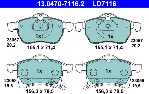 ATE 13.0470-7116.2 - Bremsbelagsatz, Scheibenbremse alexcarstop-ersatzteile.com