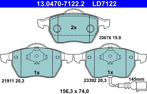 ATE 13.0470-7122.2 - Bremsbelagsatz, Scheibenbremse alexcarstop-ersatzteile.com