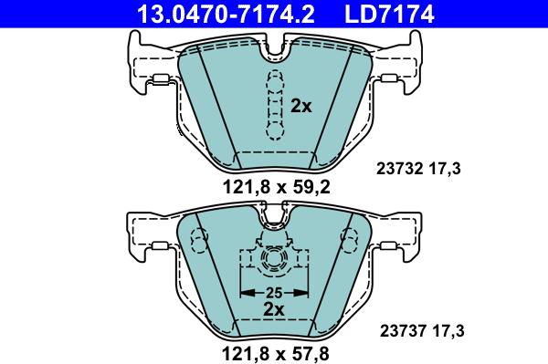 ATE 13.0470-7174.2 - Bremsbelagsatz, Scheibenbremse alexcarstop-ersatzteile.com