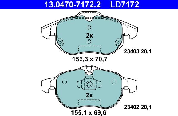 ATE 13.0470-7172.2 - Bremsbelagsatz, Scheibenbremse alexcarstop-ersatzteile.com