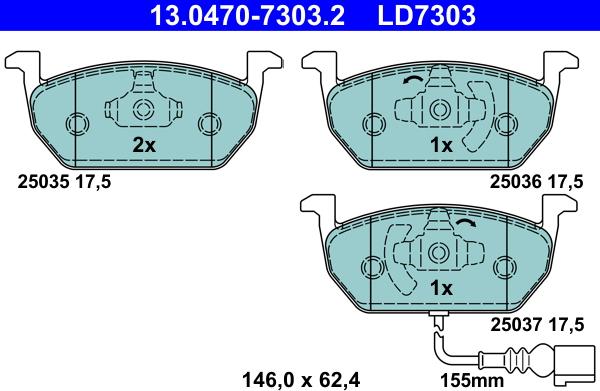 ATE 13.0470-7303.2 - Bremsbelagsatz, Scheibenbremse alexcarstop-ersatzteile.com