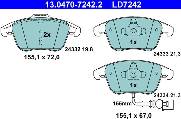 ATE 13.0470-7242.2 - Bremsbelagsatz, Scheibenbremse alexcarstop-ersatzteile.com