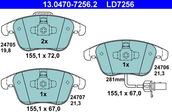 ATE 13.0470-7256.2 - Bremsbelagsatz, Scheibenbremse alexcarstop-ersatzteile.com