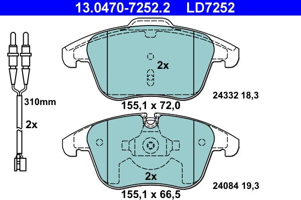 ATE 13.0470-7252.2 - Bremsbelagsatz, Scheibenbremse alexcarstop-ersatzteile.com