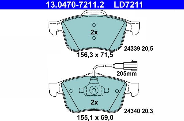 ATE 13.0470-7211.2 - Bremsbelagsatz, Scheibenbremse alexcarstop-ersatzteile.com